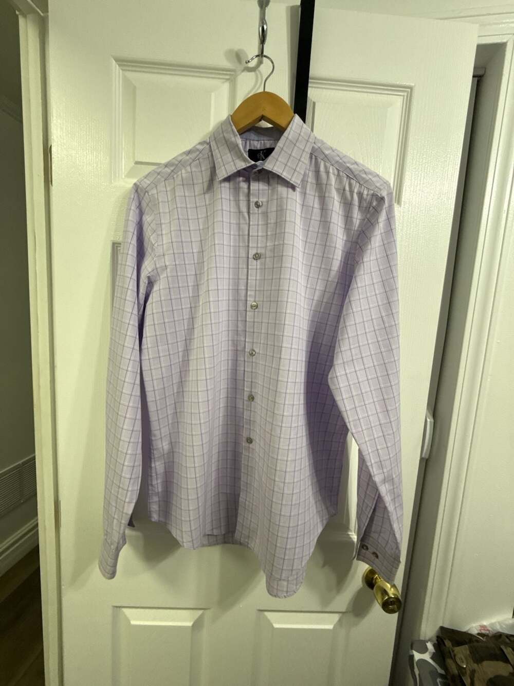Calvin Klein Slim Fit Non Iron Check Dress Shirt Lavender Size 16 36/37